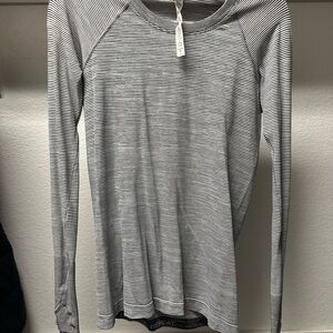 lululemon athletica Gray Striped Long Sleeve Top